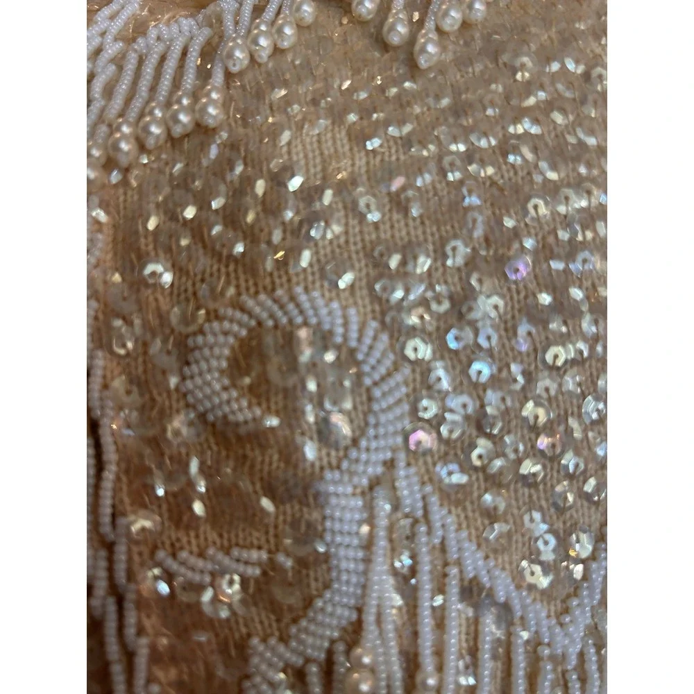 Beaded Decorative Pillow Champaign Tan‎ Ivory Beads Sequence, 14